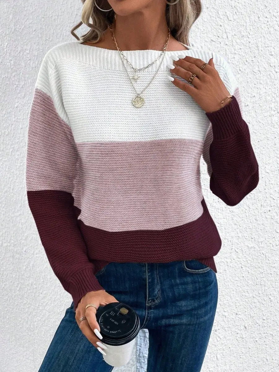Casual Color Block Knit Sweater for Women