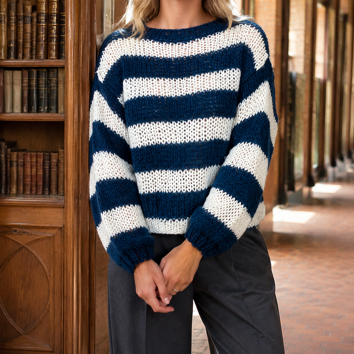 Cozy Striped Sweater for Women in Relaxed Fit