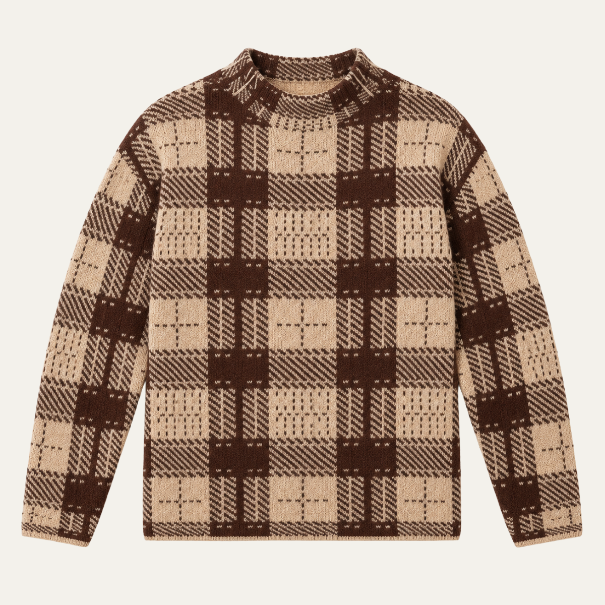 Women's Plaid Knit Top with Mock Neckline