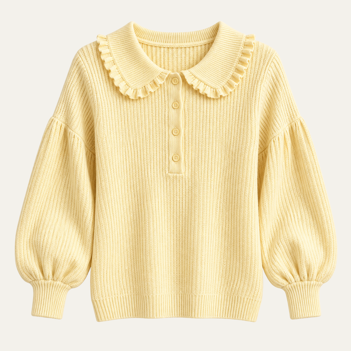 Women's Frill Collar Knit Top with Buttons