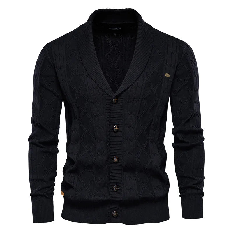 Soft Cotton Shawl Collar Cardigan for Men - Elegant Knit Design