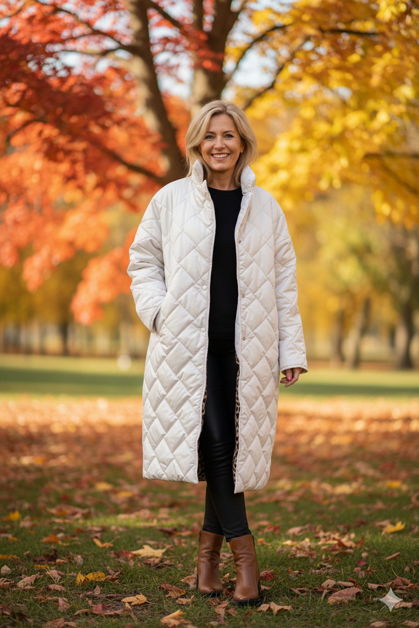 Long Padded Coat for Women Reversible with Leopard Print