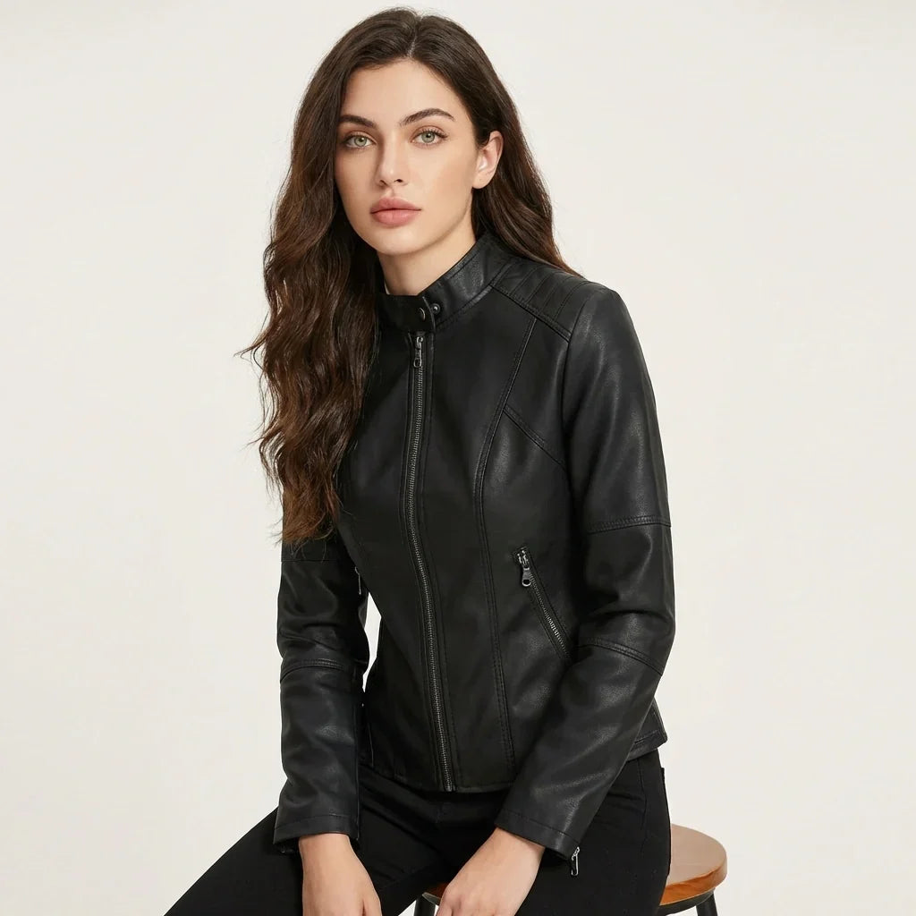 Short Fitted Leather Jacket for Women
