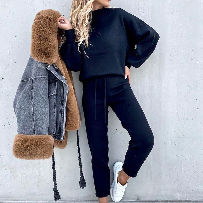 Ladies' Jogging Suit 2-Piece | Cozy Set with Balloon Sleeves and Adjustable Waist