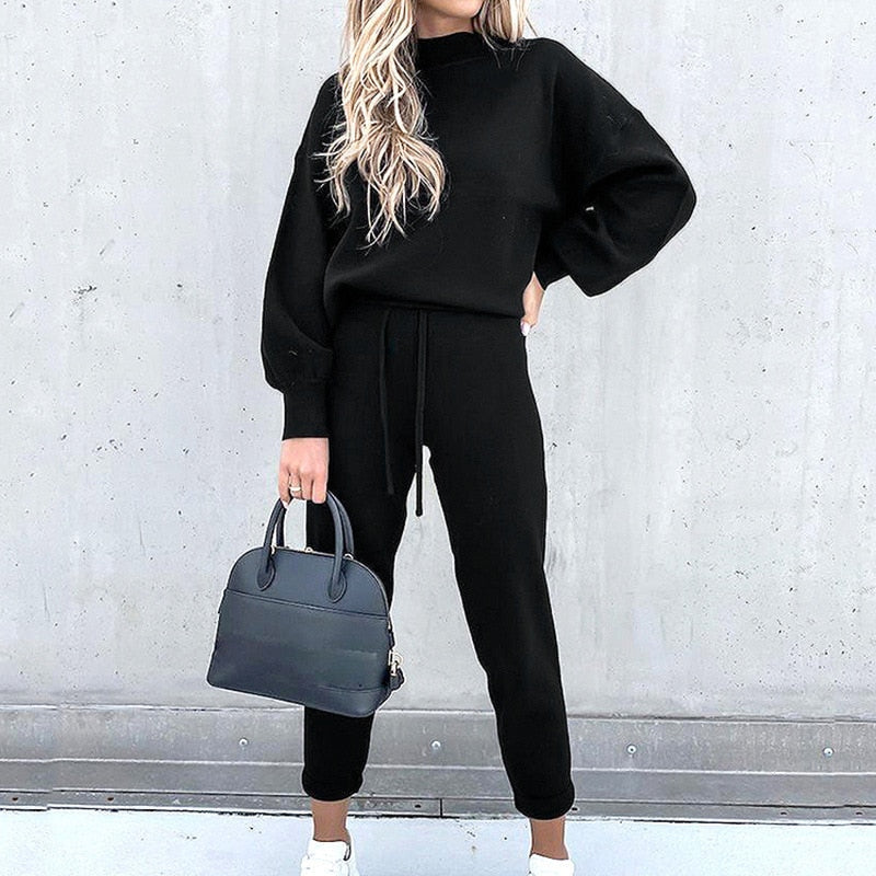 Ladies' Jogging Suit 2-Piece | Cozy Set with Balloon Sleeves and Adjustable Waist