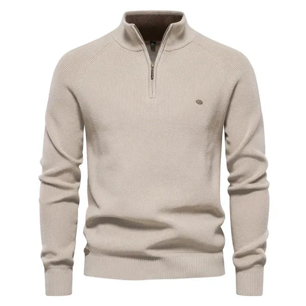 Men's Warm Knitted Cotton Half Zip Pullover