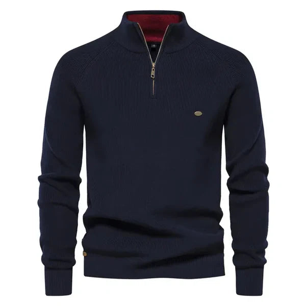 Men's Warm Knitted Cotton Half Zip Pullover