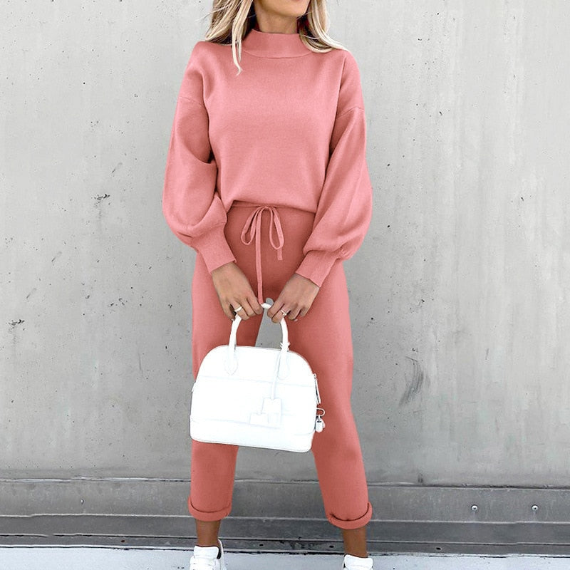 Ladies' Jogging Suit 2-Piece | Cozy Set with Balloon Sleeves and Adjustable Waist