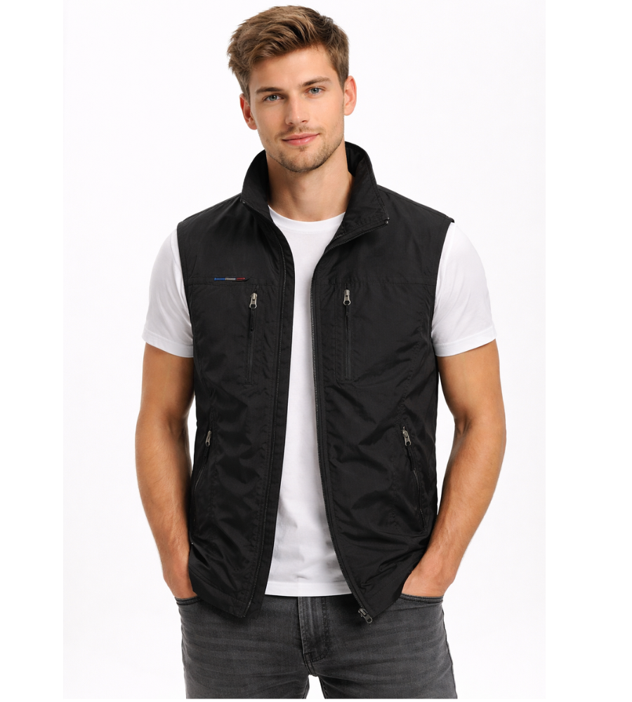 Men's Bodywarmer with Zip and Stand-Up Collar Outdoor Gilet