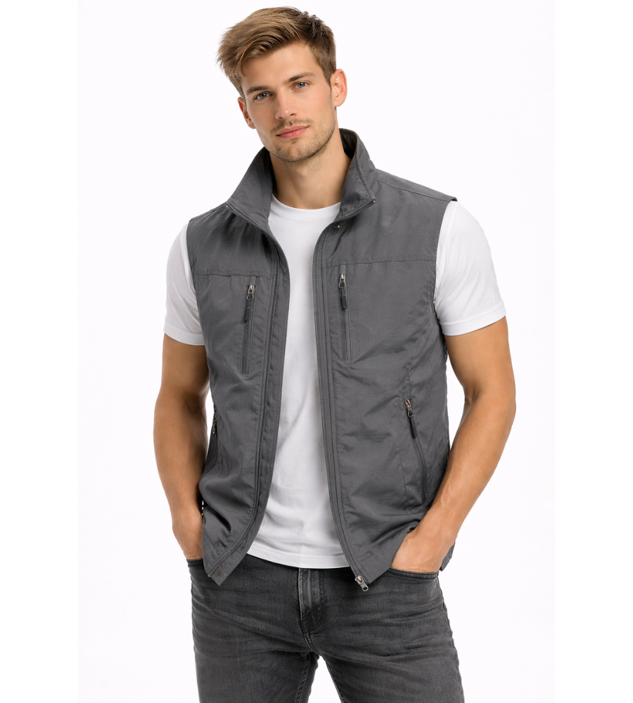 Men's Bodywarmer with Zip and Stand-Up Collar Outdoor Gilet