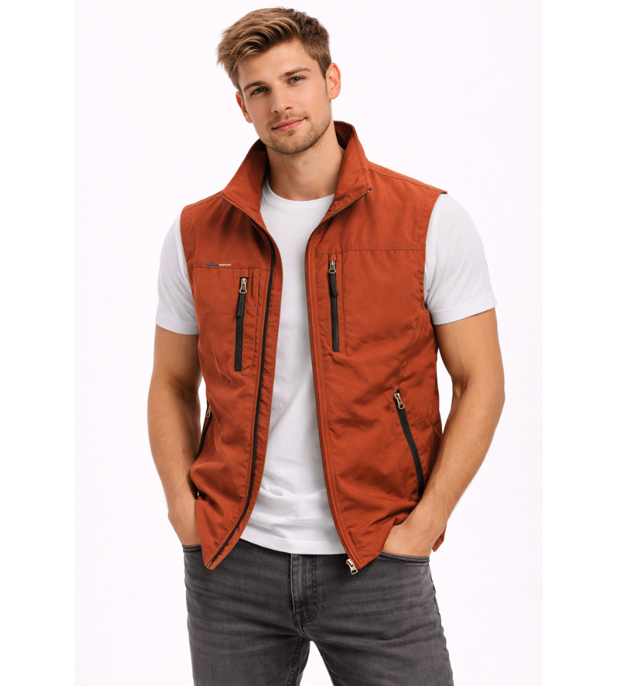 Men's Bodywarmer with Zip and Stand-Up Collar Outdoor Gilet