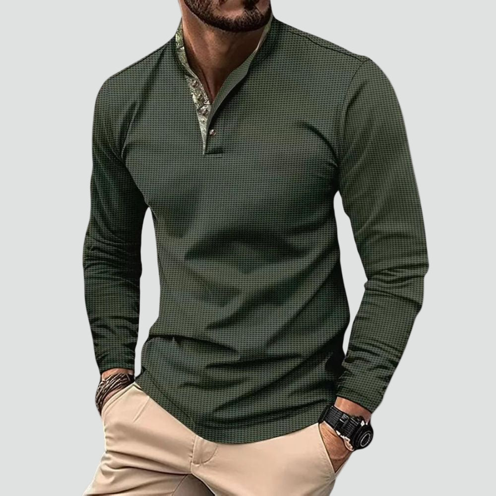 Men's long-sleeve polo shirt with breathable material