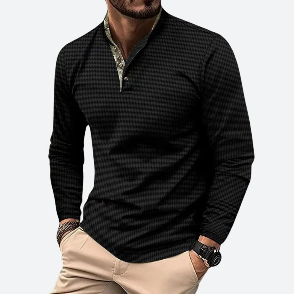 Men's long-sleeve polo shirt with breathable material