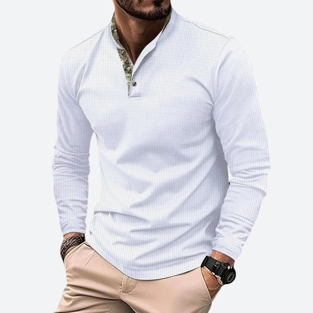 Men's long-sleeve polo shirt with breathable material