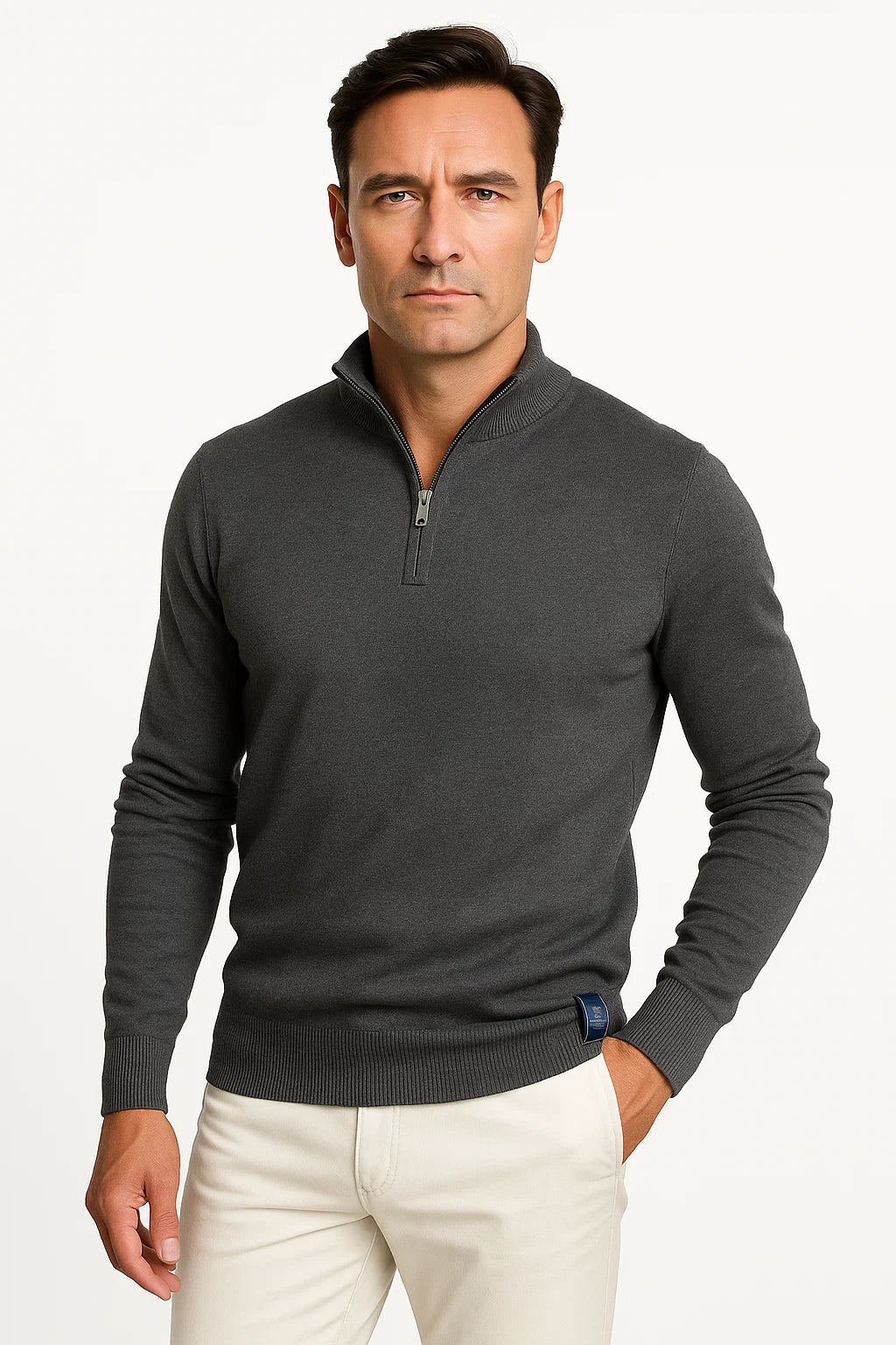 Men's Quarter Zip Jumper Cotton Blend Classic Fit Minimalist Design