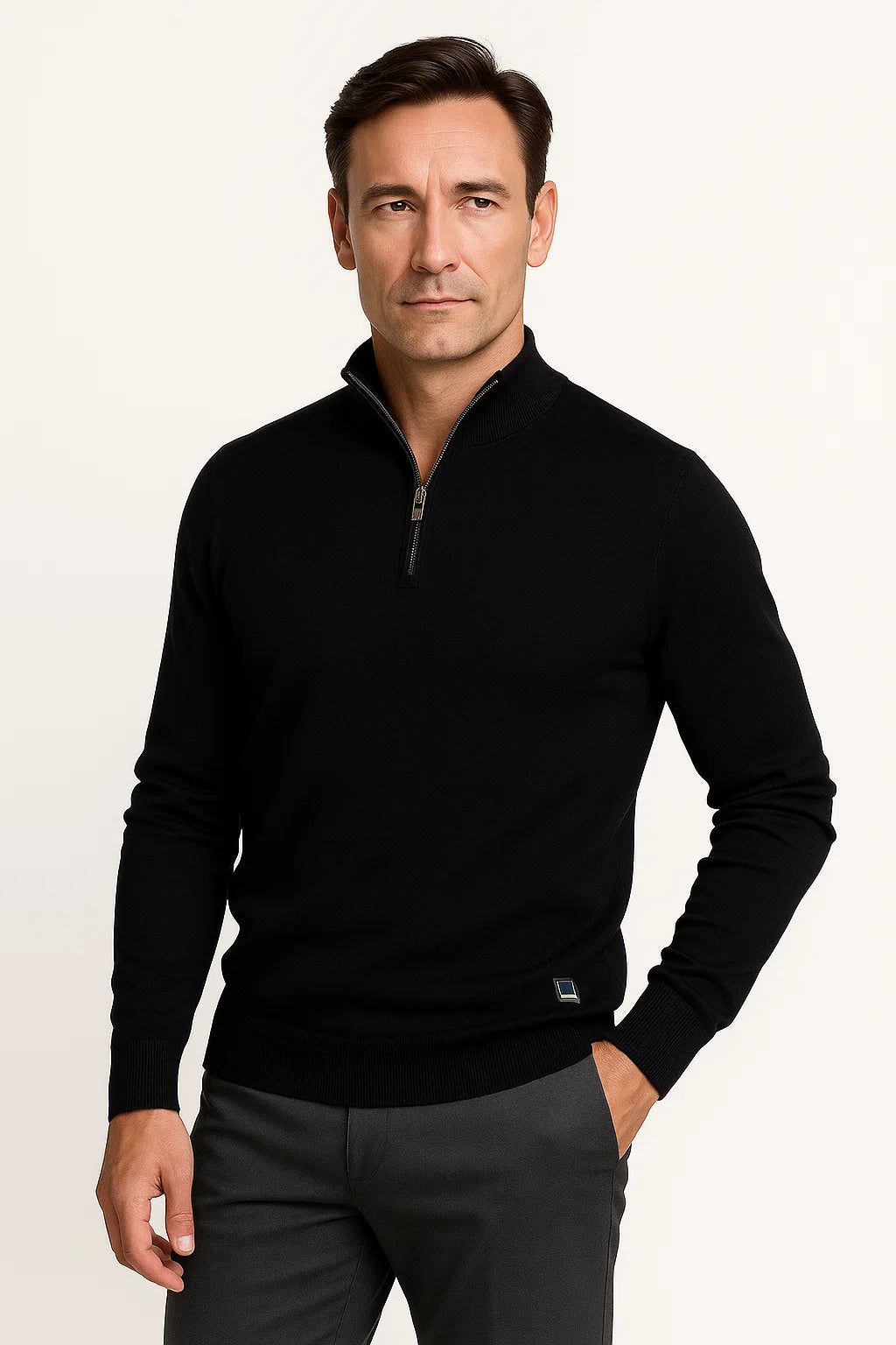 Men's Quarter Zip Jumper Cotton Blend Classic Fit Minimalist Design
