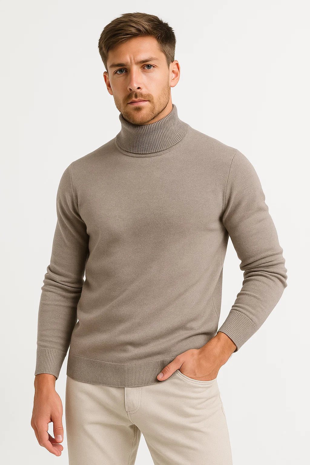 Men's Roll Neck Sweater in Virgin Wool Classic Design Comfortable Fit