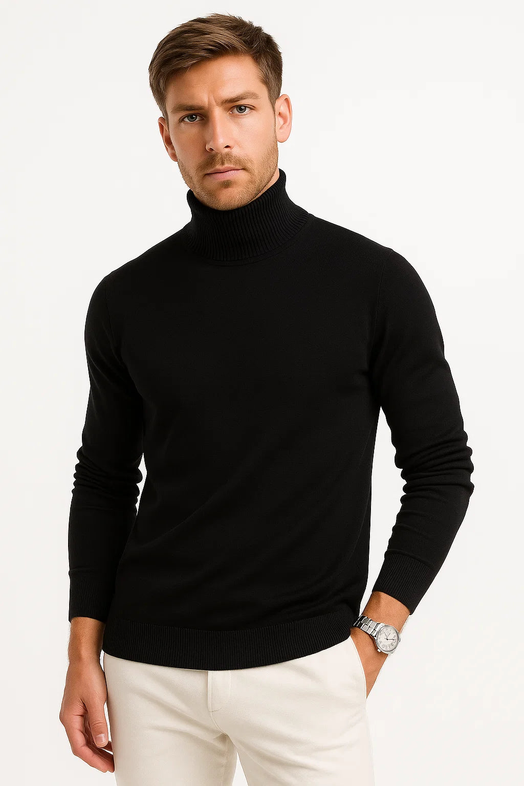Men's Roll Neck Sweater in Virgin Wool Classic Design Comfortable Fit