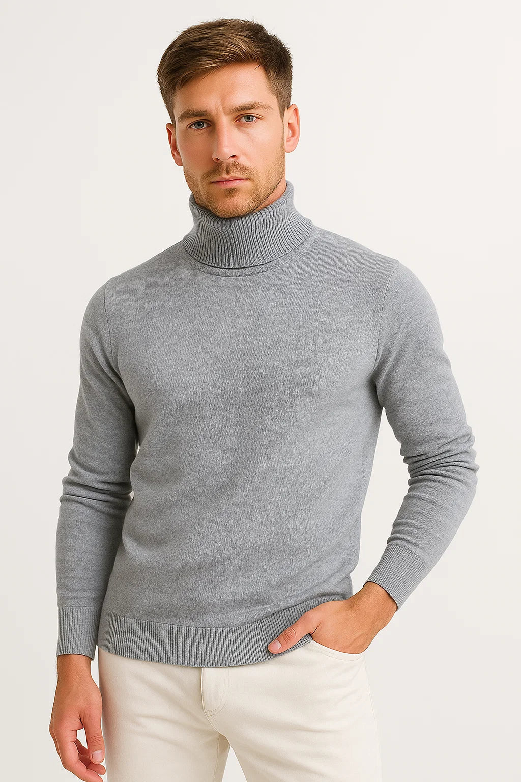 Men's Roll Neck Sweater in Virgin Wool Classic Design Comfortable Fit