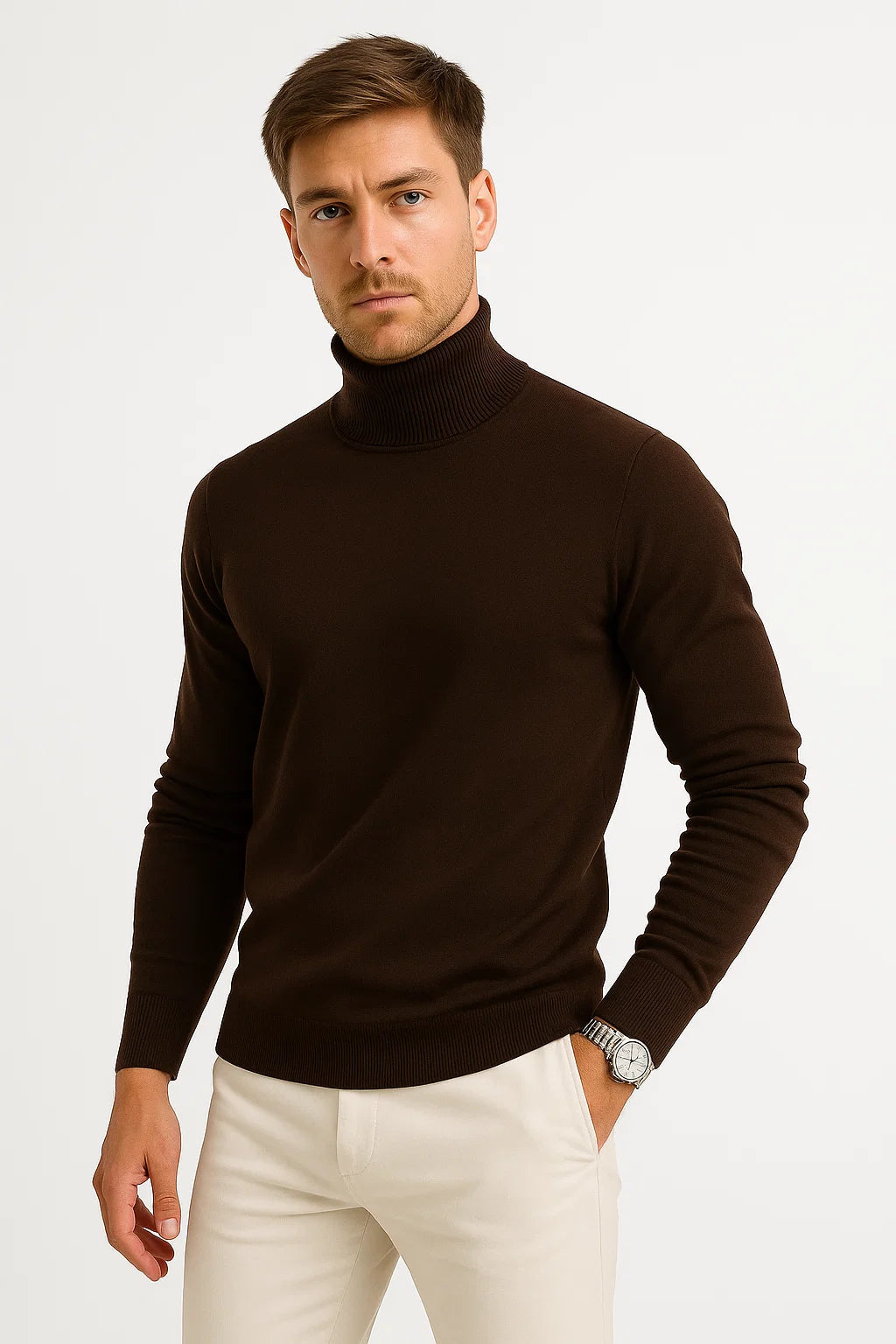 Men's Roll Neck Sweater in Virgin Wool Classic Design Comfortable Fit