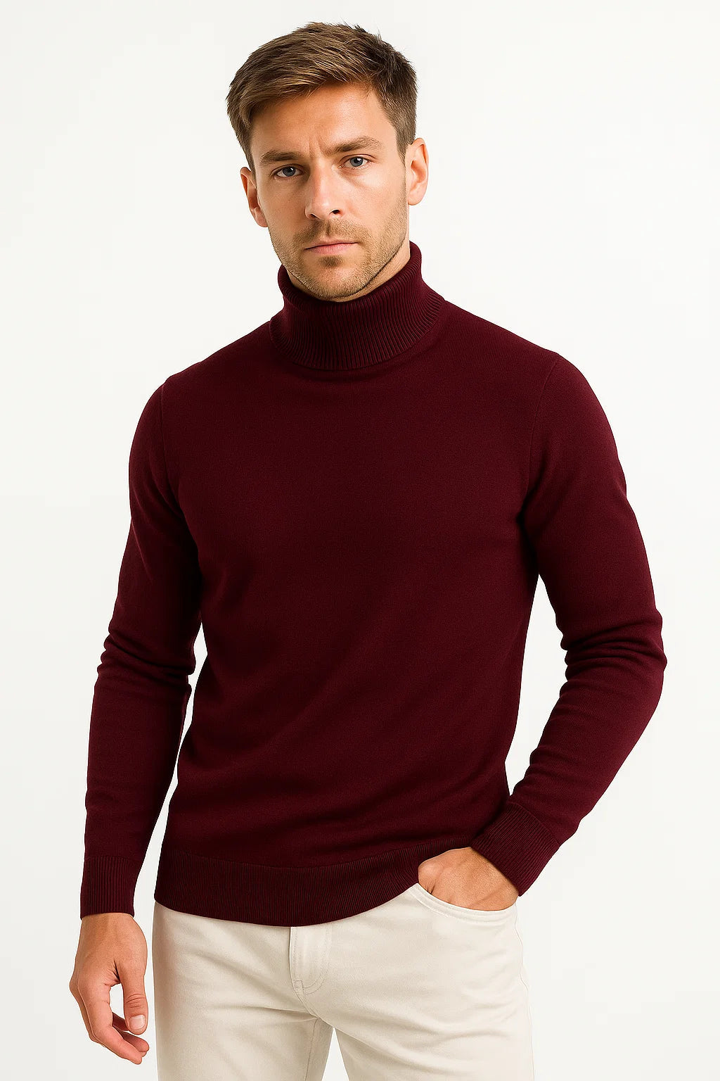 Men's Roll Neck Sweater in Virgin Wool Classic Design Comfortable Fit