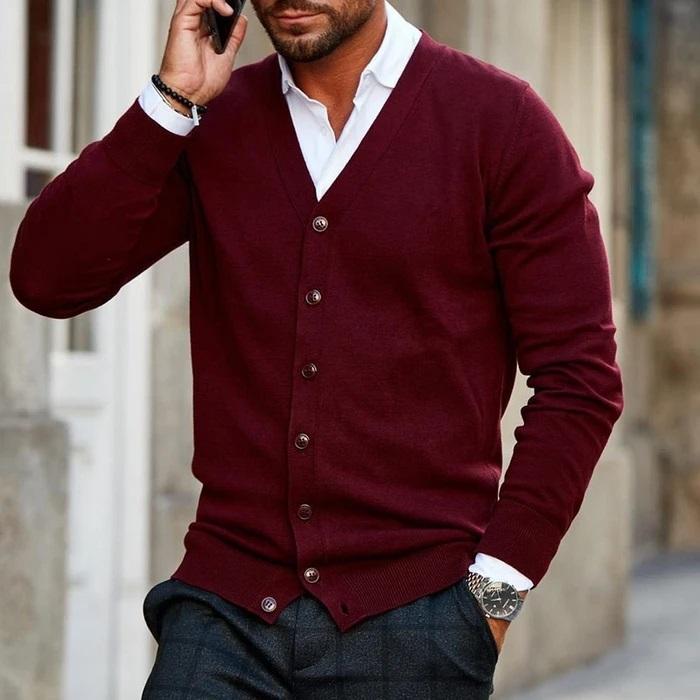 Men's V-Neck Button-Up Cardigan Sweater