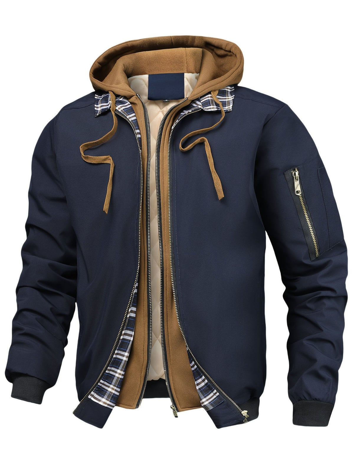 Men's Checked Zip-Up Hoodie for Casual Wear