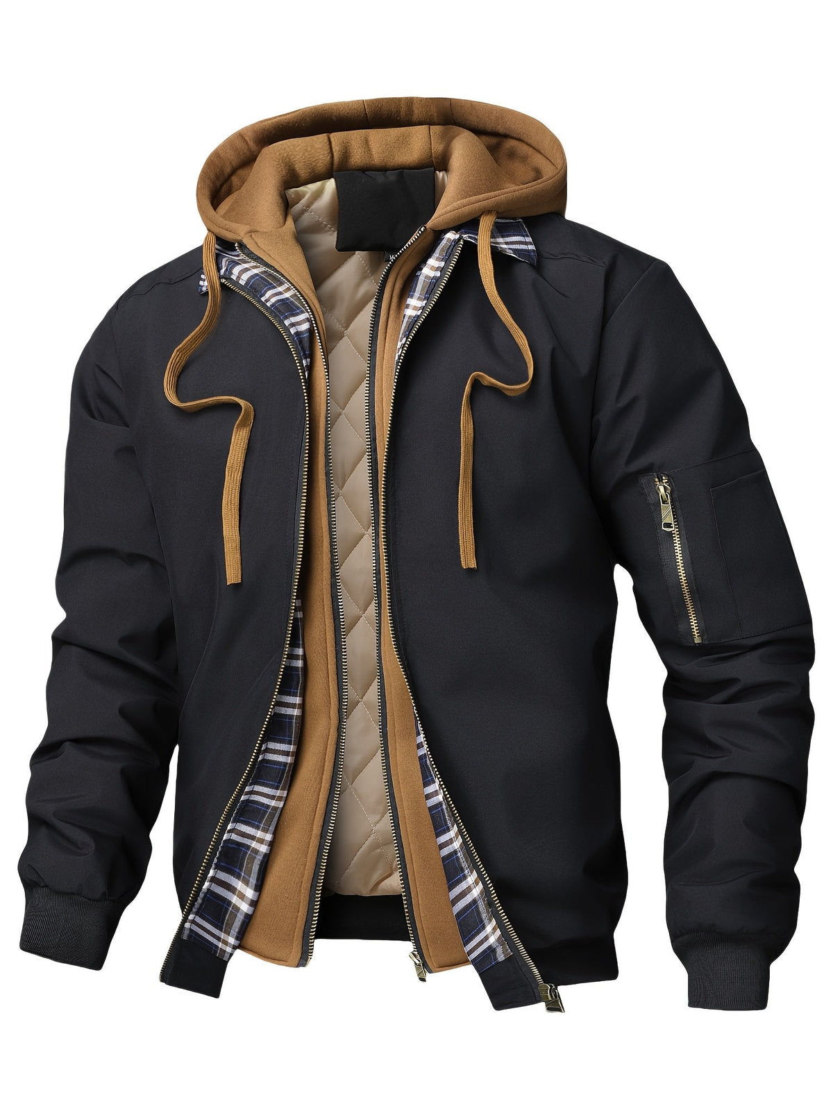 Men's Checked Zip-Up Hoodie for Casual Wear