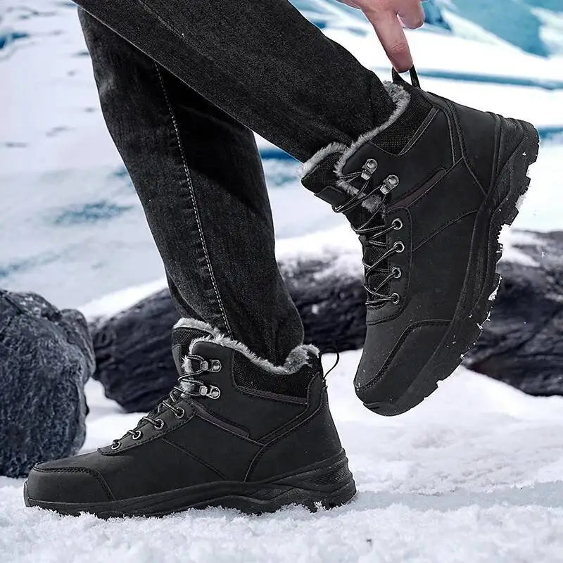 Men's Ankle-High Lace-Up Winter Boots with Faux Fur Upper for Warmth