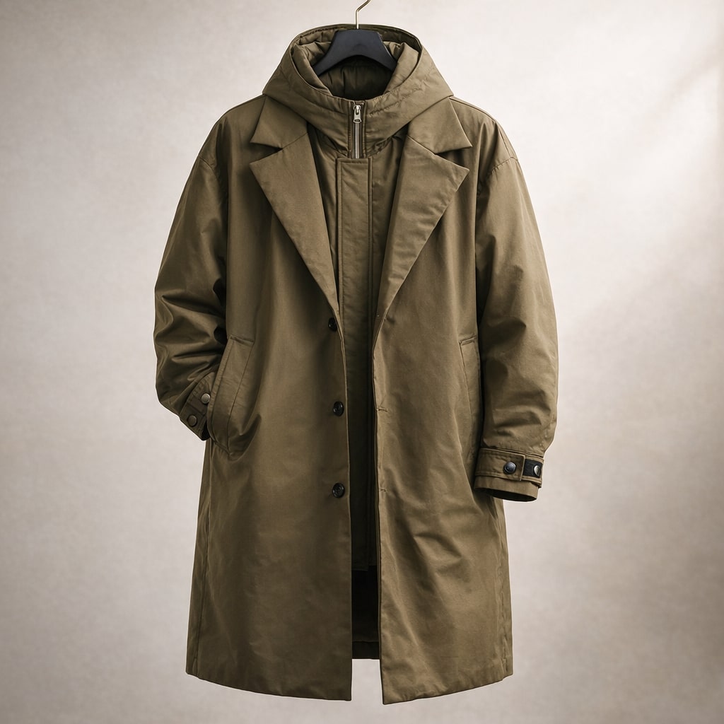 Men's Hooded Coat with Windproof Layering
