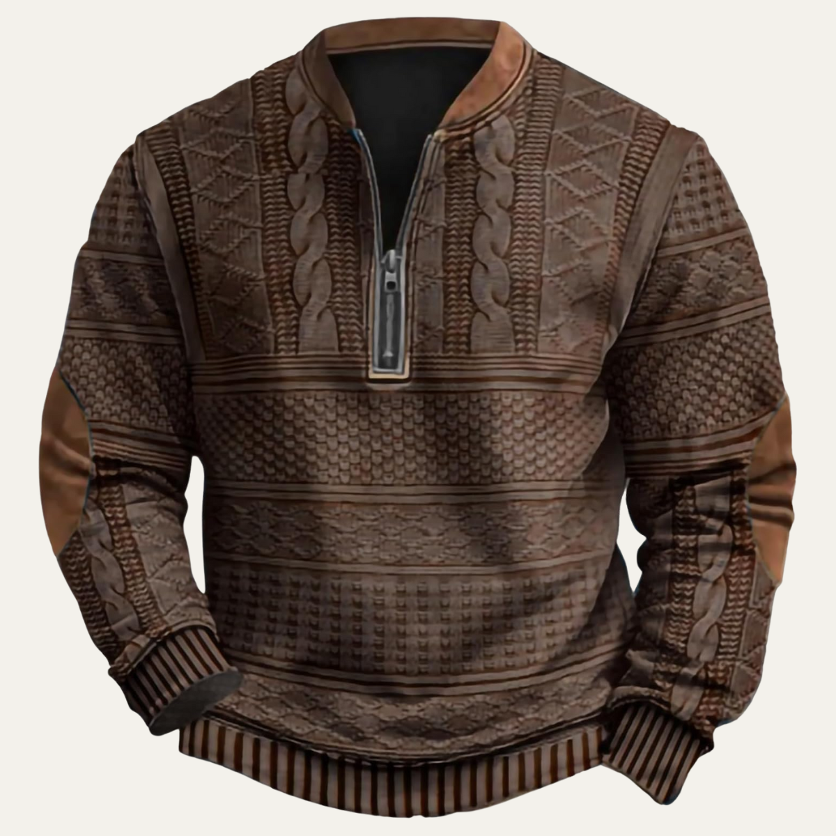 Trendy Men's Half Zip Sweater with Elbow Patches for Casual Wear