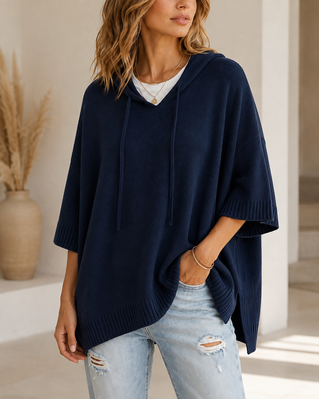 Relaxed Fit Women's 3/4 Sleeve Hoodie