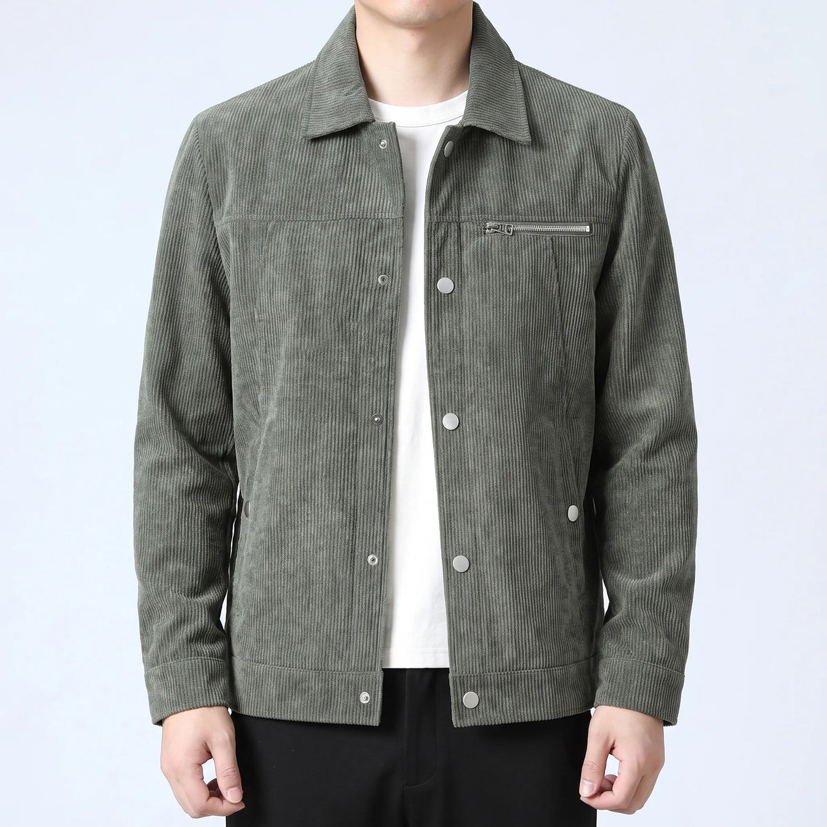 Men's Corduroy Jacket with Chest Pocket and Buttons