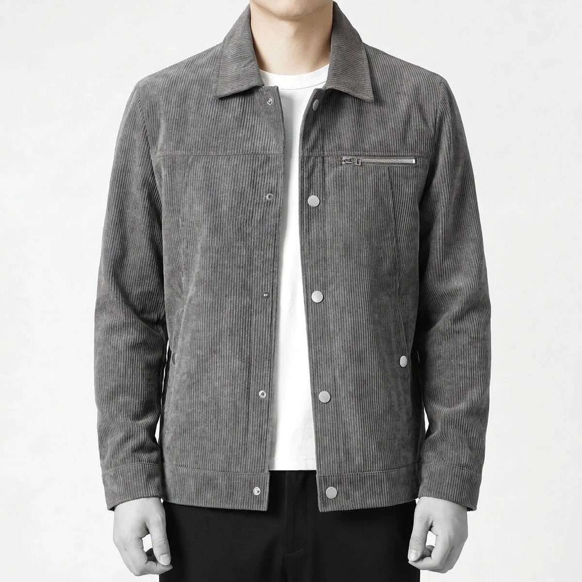 Men's Corduroy Jacket with Chest Pocket and Buttons