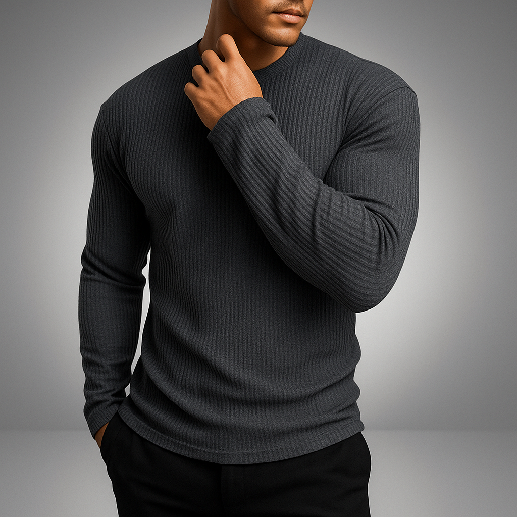 Men's Ribbed Knit Sweater - Contemporary Essential with Vertical Rib Design