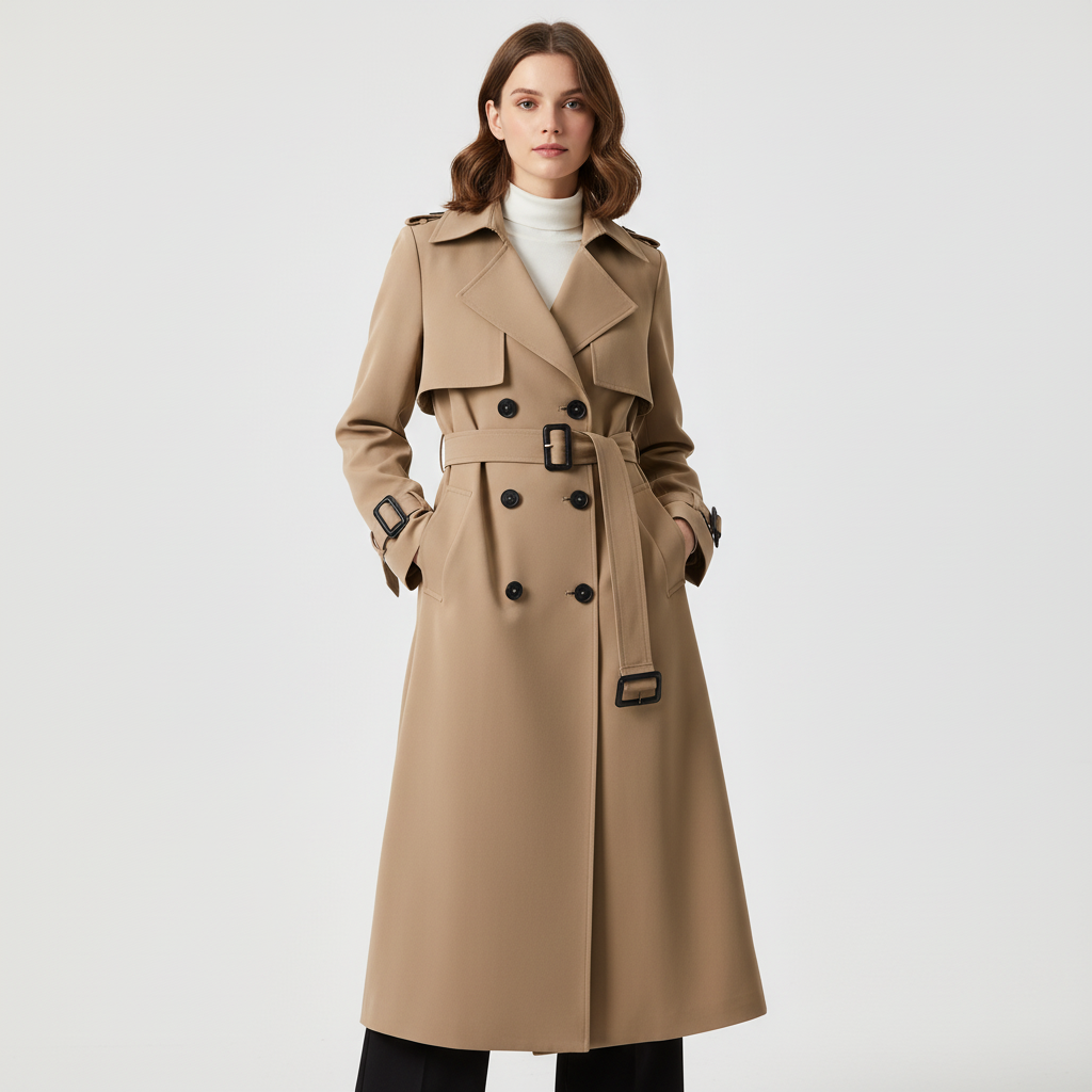 Ladies Double-Breasted Trench Coat with Belt