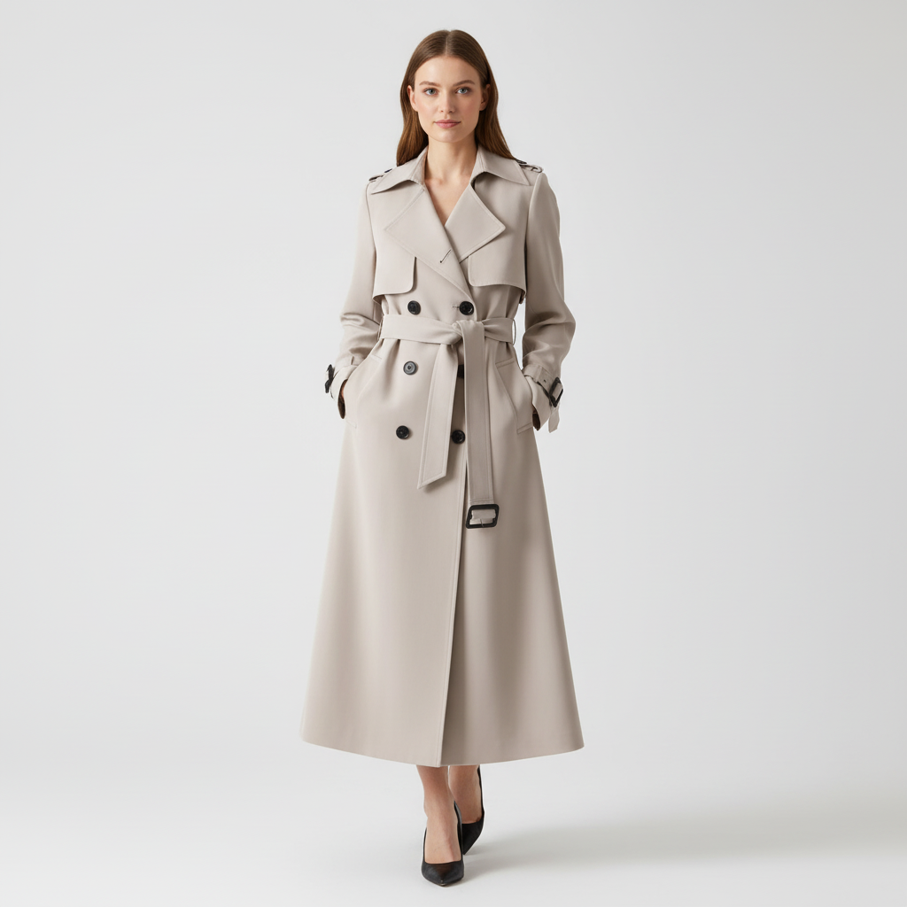 Ladies Double-Breasted Trench Coat with Belt