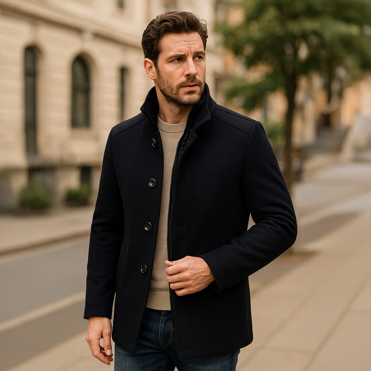 Timeless Wool Blend Men's Trench Coat