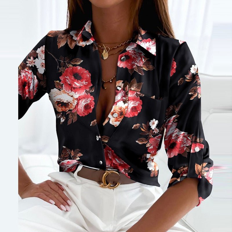 Elegant Printed Long Sleeve Women's Shirt | Flattering Slim Fit