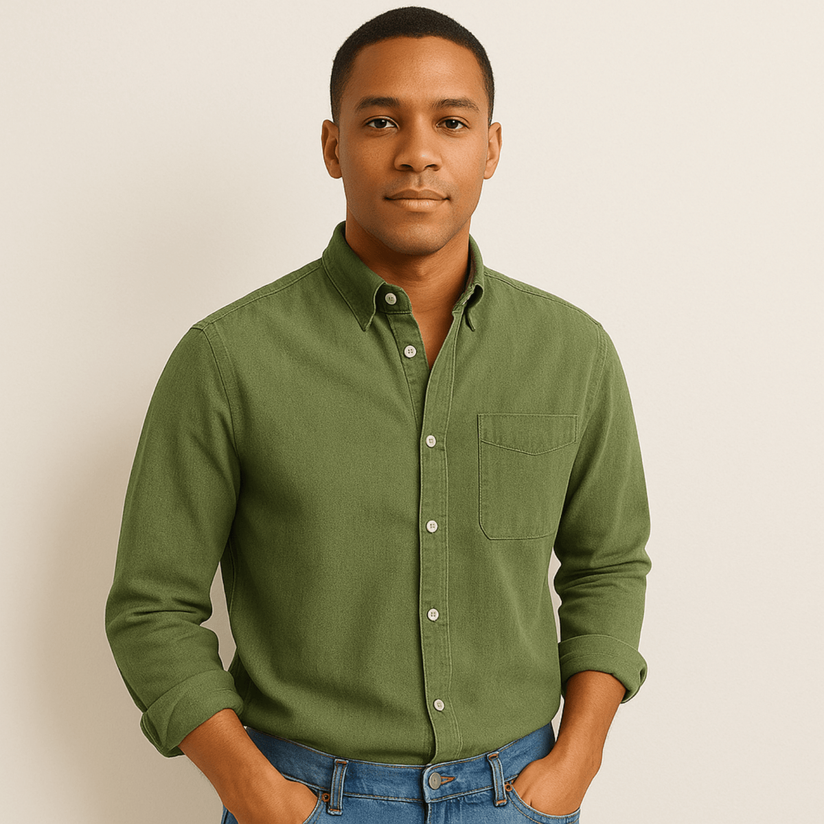 Men's Regular Fit Long Sleeve Button-Down Collared Shirt