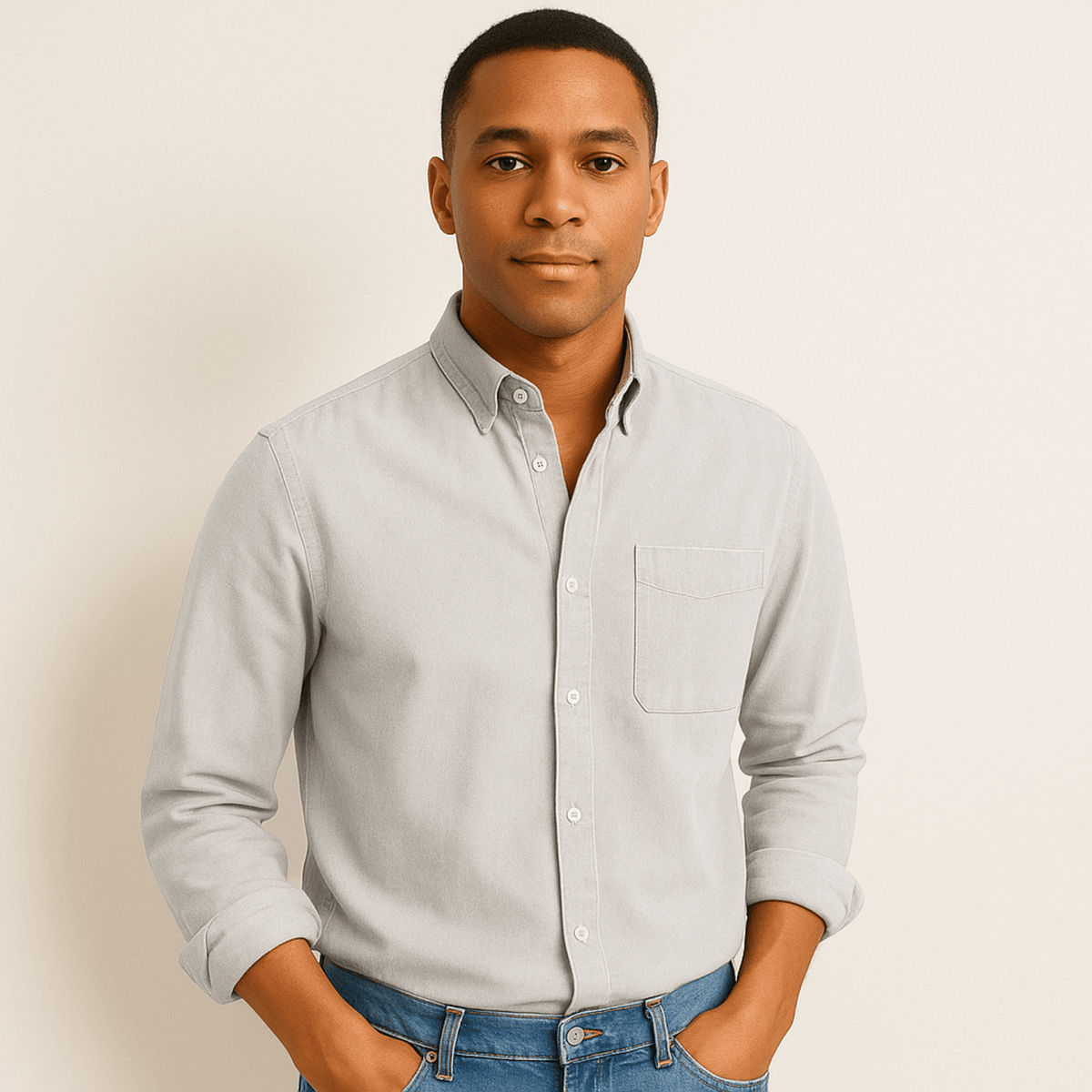 Men's Regular Fit Long Sleeve Button-Down Collared Shirt