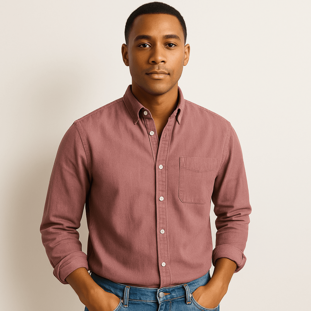 Men's Regular Fit Long Sleeve Button-Down Collared Shirt