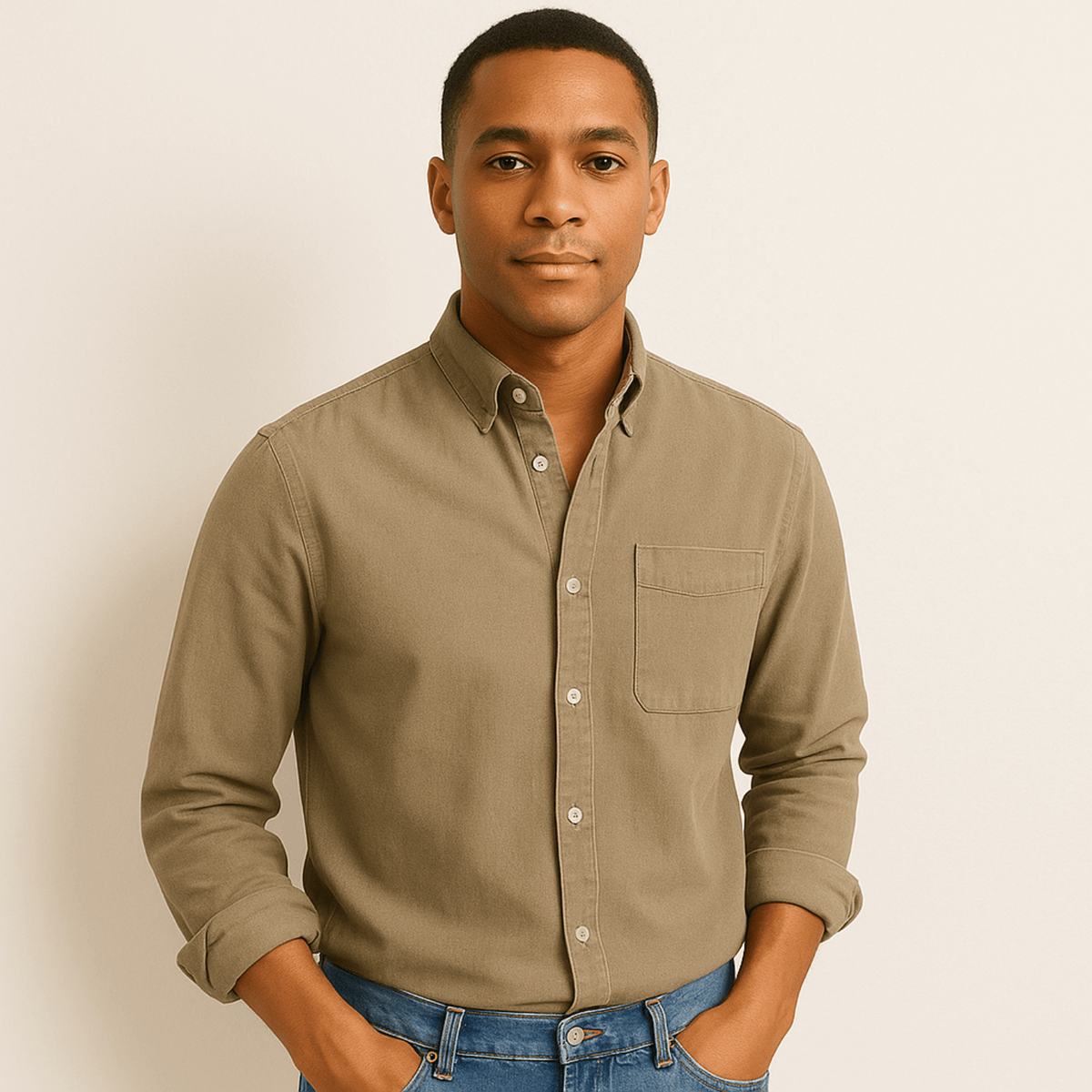 Men's Regular Fit Long Sleeve Button-Down Collared Shirt