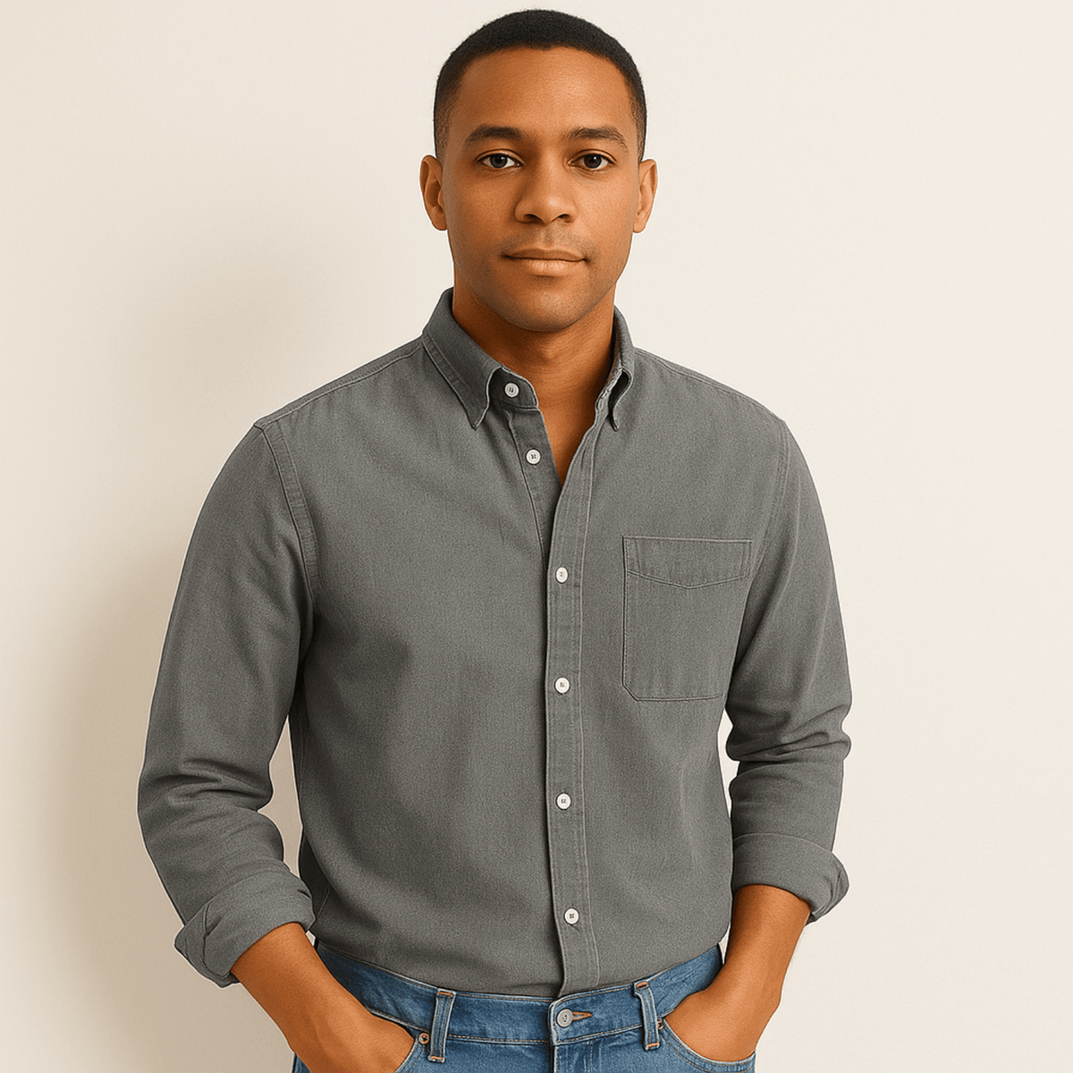 Men's Regular Fit Long Sleeve Button-Down Collared Shirt