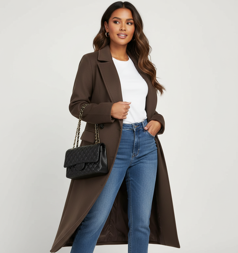 Long Winter Coat for Women with Belt