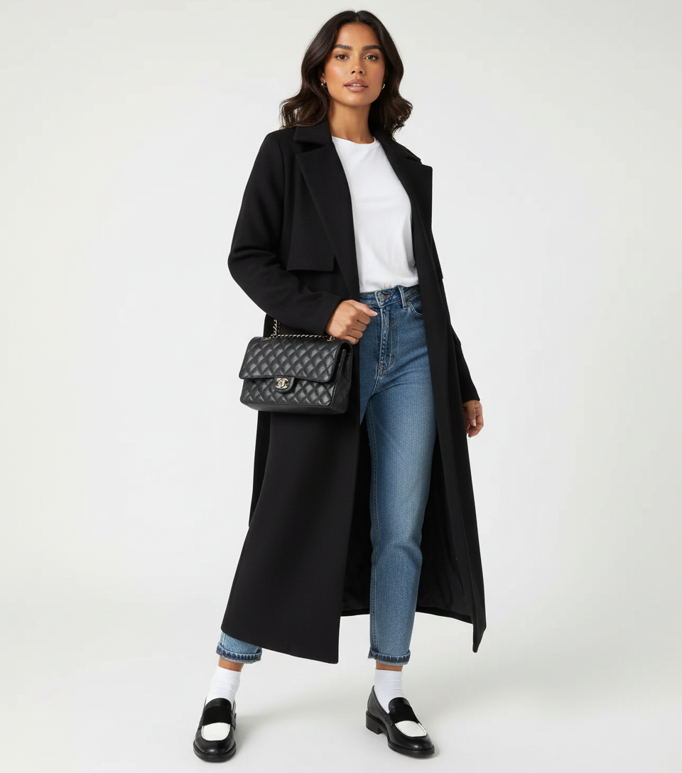 Long Winter Coat for Women with Belt