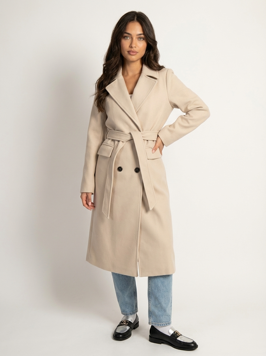 Long Winter Coat for Women with Belt