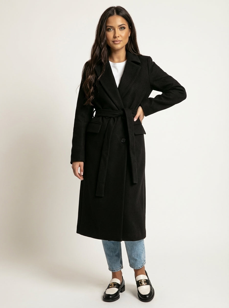 Long Winter Coat for Women with Belt