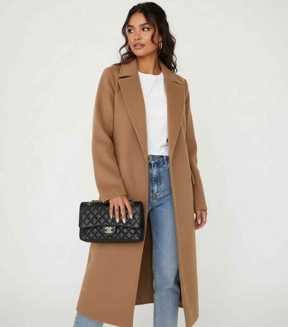 Long Winter Coat for Women with Belt