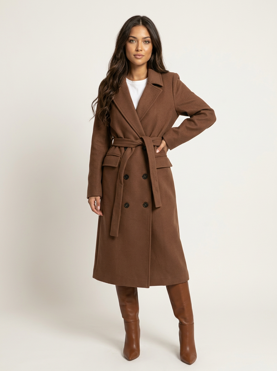 Long Winter Coat for Women with Belt